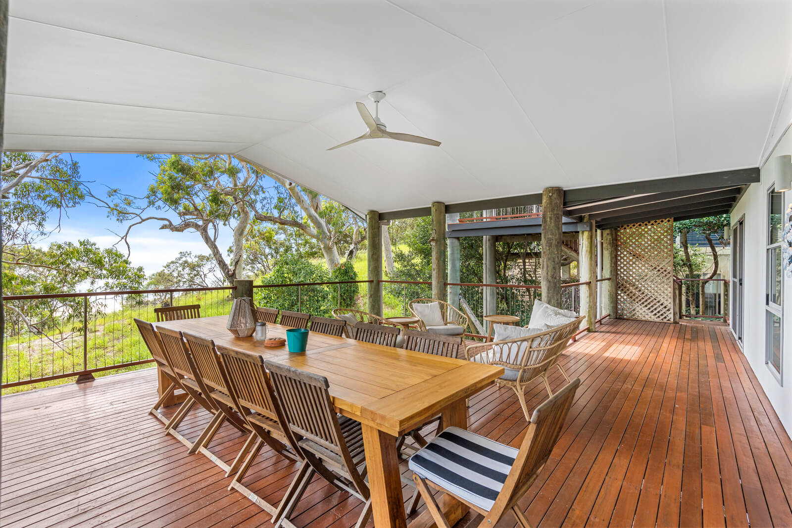 Deck overlooking greenery in a quiet island setting