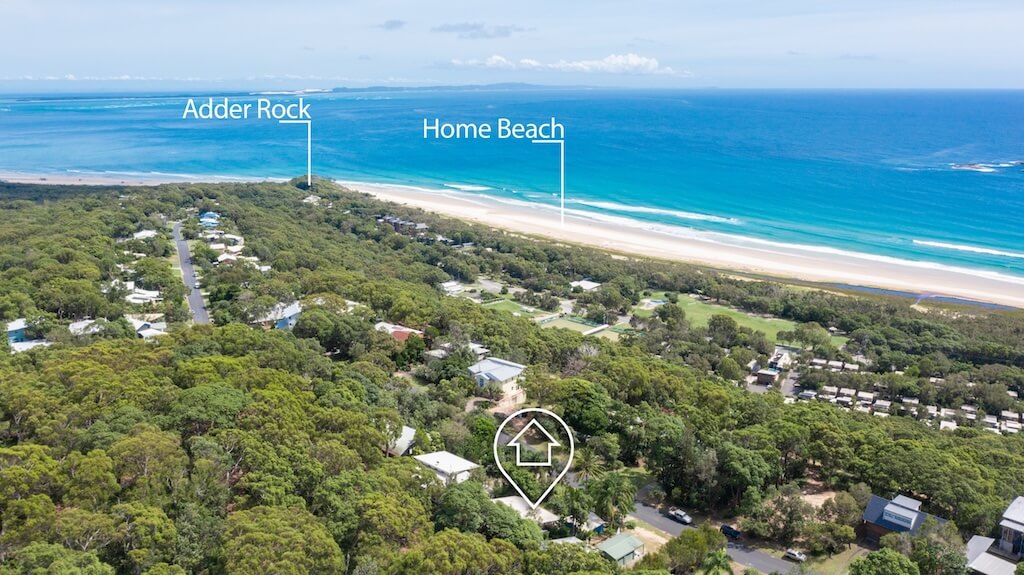 Aerial coastal view Adder Rock Home Beach Point Lookout