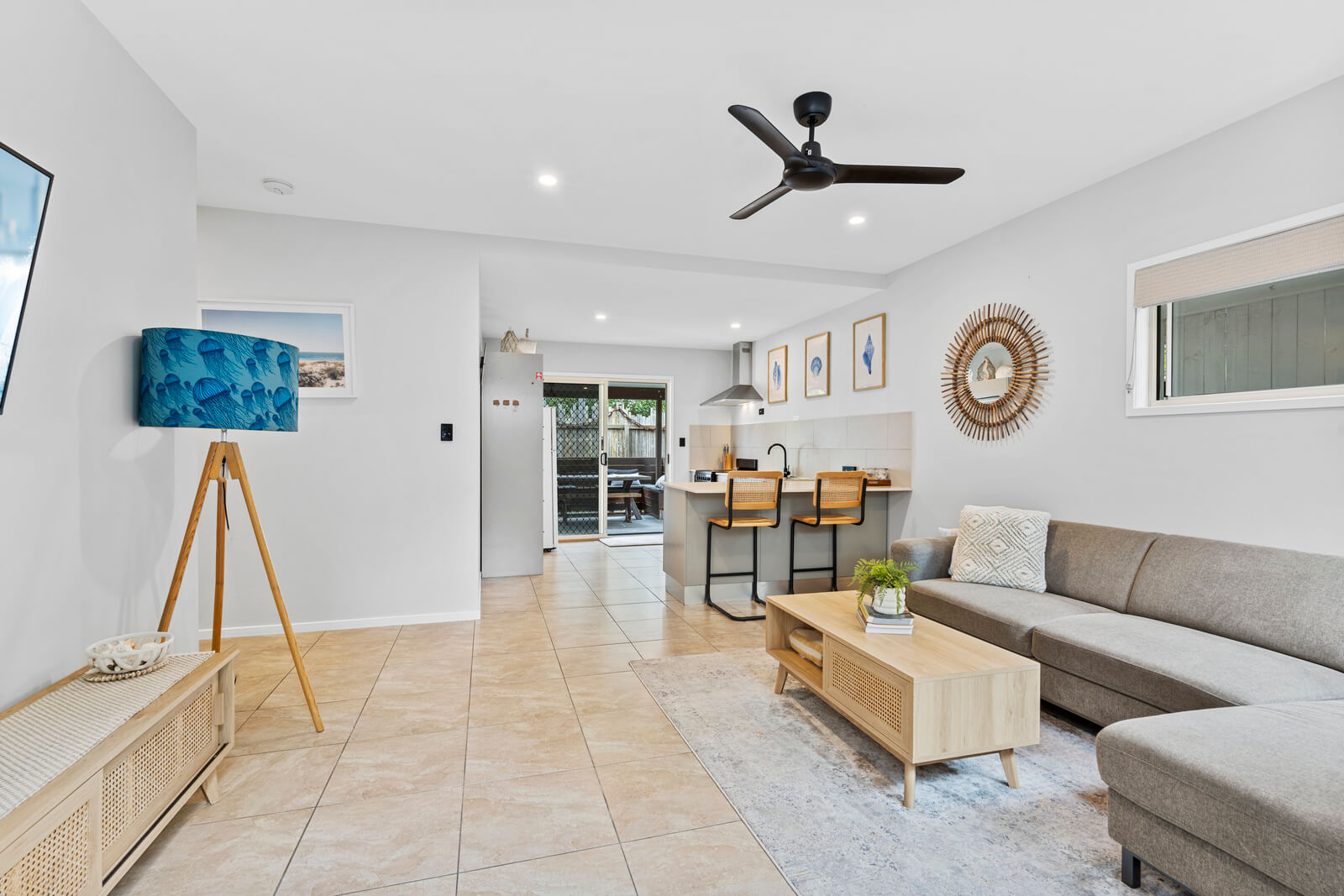 Family living room with relaxed beach house styling