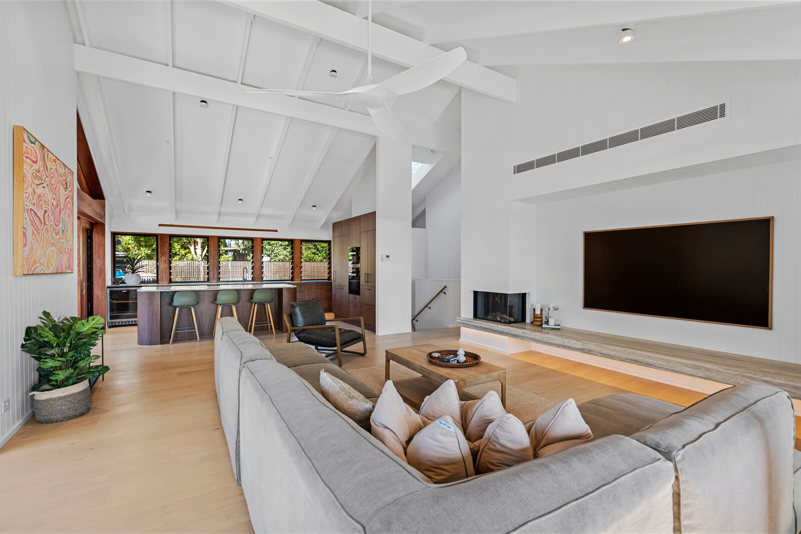 Coastal home accommodation open plan living area Point Lookout