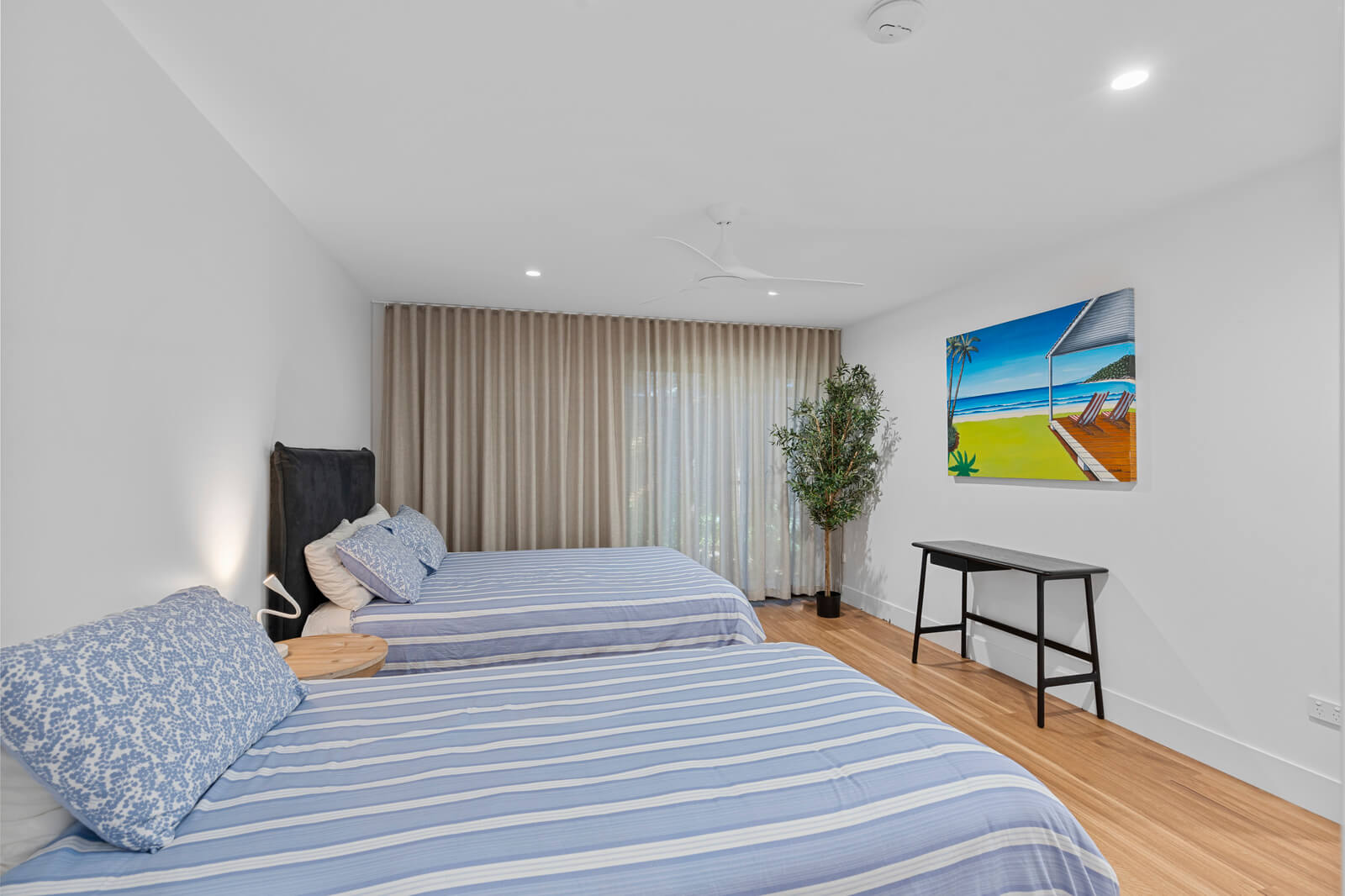 Coastal home accommodation bedroom with ocean views North Stradbroke Island