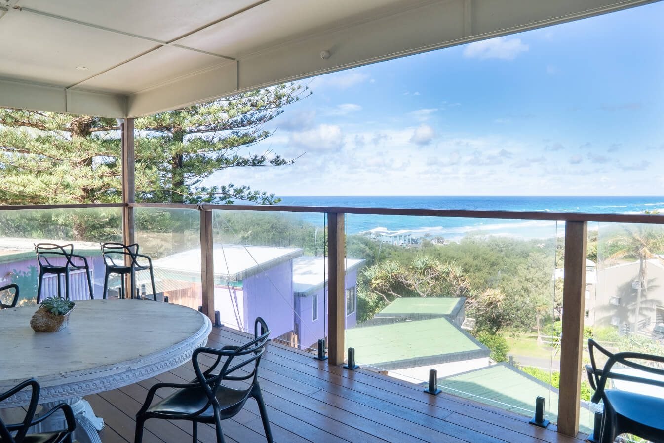 Coastal home accommodation balcony ocean views North Stradbroke Island