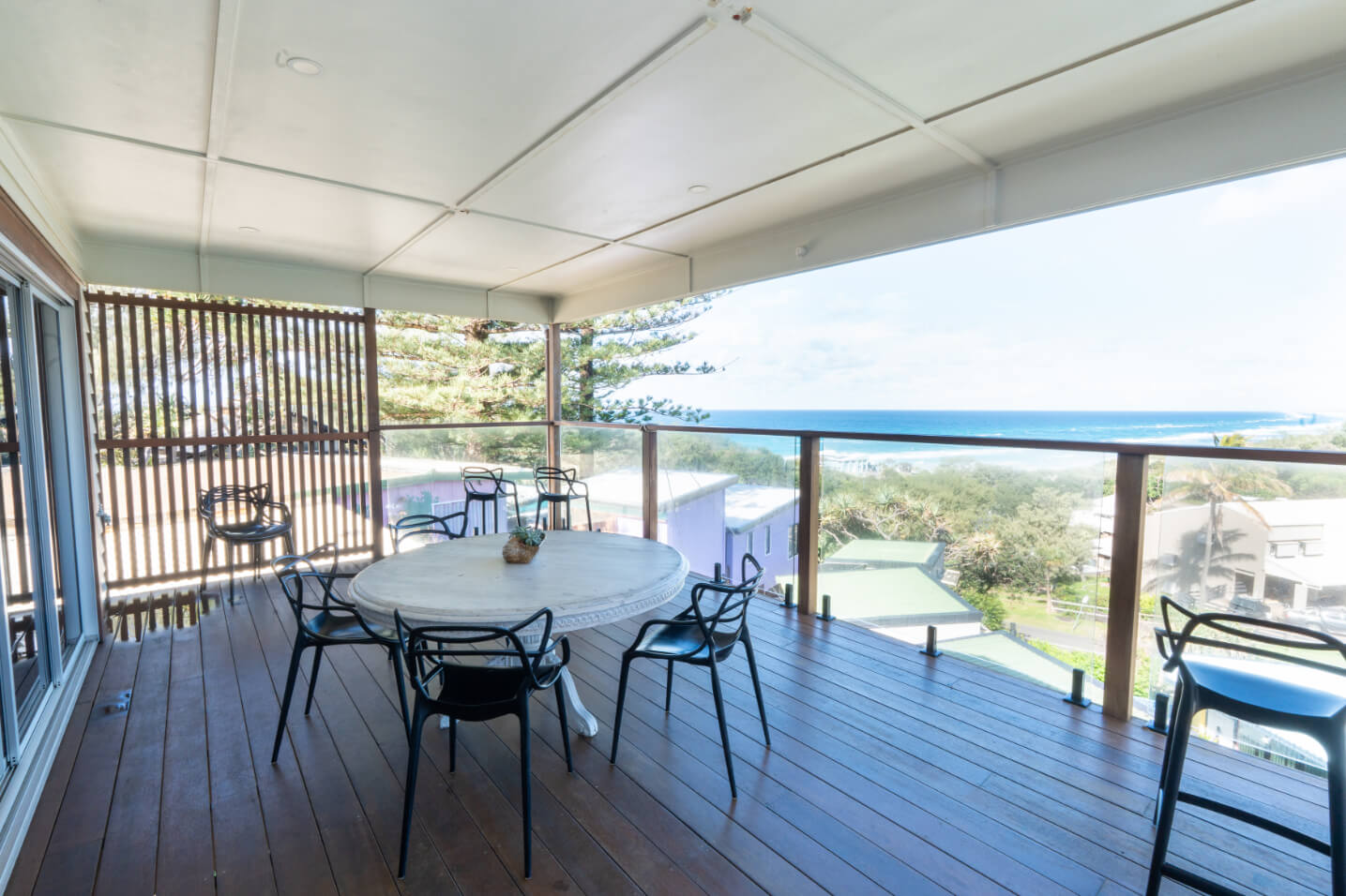 Coastal home accommodation balcony ocean views North Stradbroke Island