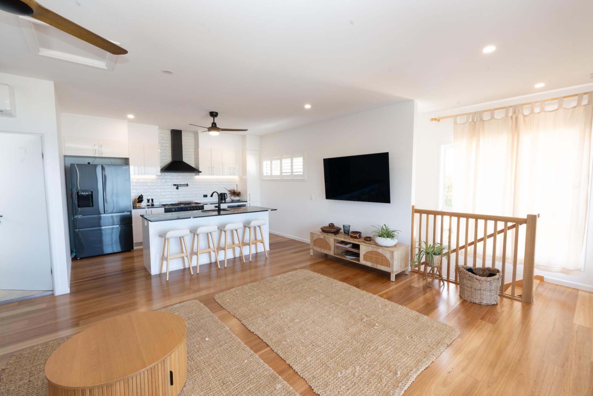 Coastal home accommodation open plan living space Point Lookout